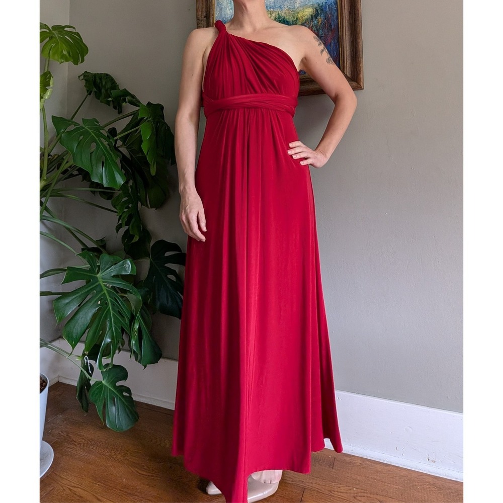 Vintage Red Infinity Dress Convertible Transformer Maxi Multi Way Bridesmaid - Picture 3 of 16